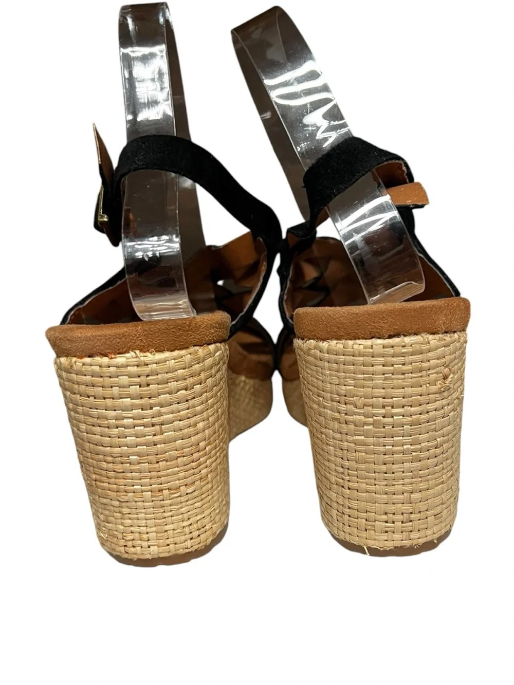 🌻LIKE NEW Zodiac Petra Black Suede Wedge Sandal Slingback Platform Open Toe 8.5